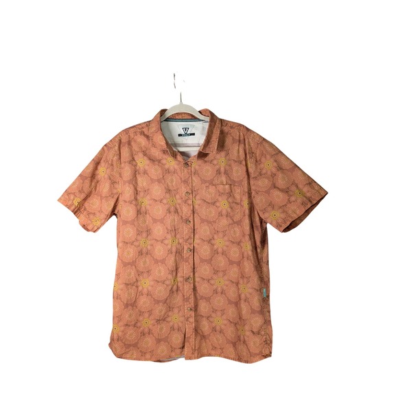 VISSLA Other - Vissla Shirt Mens L Orange Floral Cotton Short Sleeve Button Down